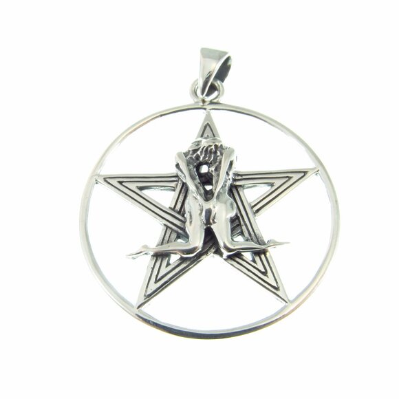 Solid 925 Sterling Silver Tantric Lovers Pentacle Pendant / Kama Sutra Jewelry - Picture 4 of 9
